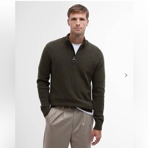 NWT Barbour Holden Wool Quarter Zip Tartan Elbow Patches in Olive Marl - M